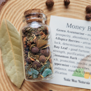 Small bottle of herbs for attracting money 