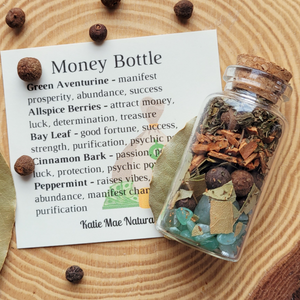 Small bottle of herbs for attracting money