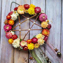 Load image into Gallery viewer, Witches Bells Door Wreath with Willow Pentagram
