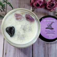 Load image into Gallery viewer, Hand poured soy wax candle with crystals and biodegradable glitter 
