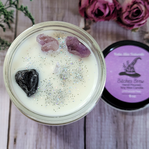 Hand poured soy wax candle with crystals and biodegradable glitter 
