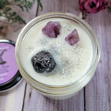 Load image into Gallery viewer, Hand poured soy wax candle with crystals 
