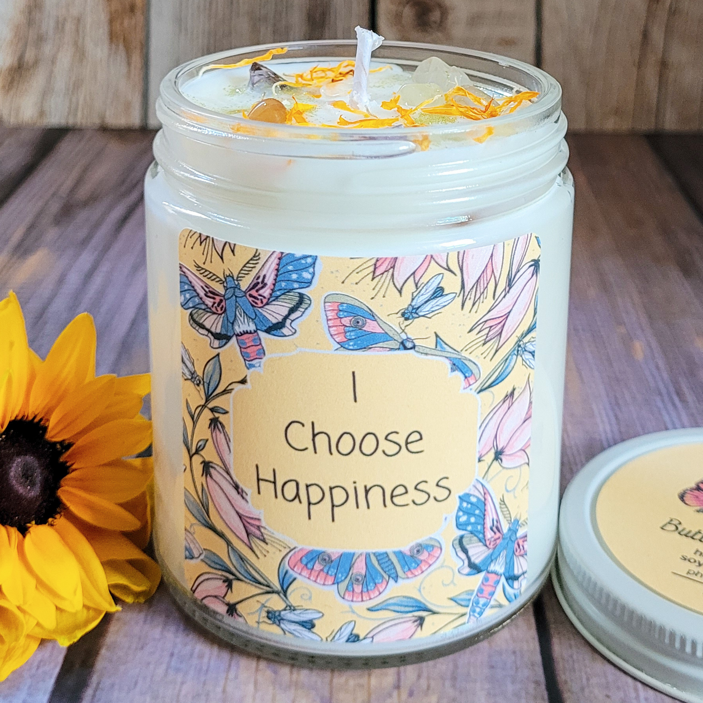 Happiness Intention Candle (Butterfly Flower) - 9 oz