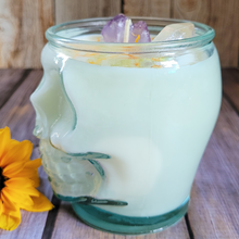 Load image into Gallery viewer, Butterfly Flower Soy Wax Candle in Recycled Glass Skull Jar - 15 oz
