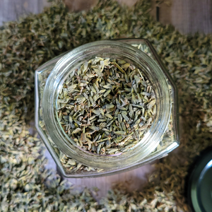 Dried lavender buds in glass jar