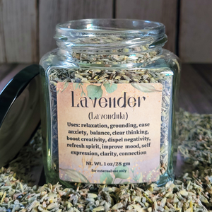 Organic dried lavender flowers in glass Apothecary jar
