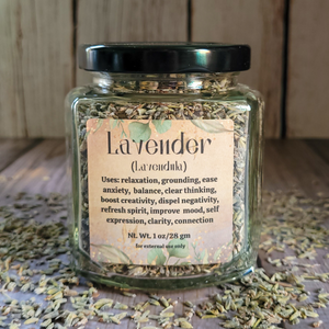 Apothecary jar of organic dried lavender buds