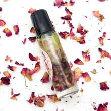 Load image into Gallery viewer, Love - Herb and Crystal Infused Oil Roller with Rose Petals and Rose Quartz Crystals - Love Spell Scent
