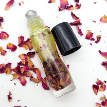 Load image into Gallery viewer, Love - Herb and Crystal Infused Oil Roller with Rose Petals and Rose Quartz Crystals - Love Spell Scent
