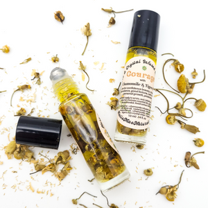 Courage - Herb and Crystal Infused Oil Roller with Chamomile and Tigers Eye - Cedarwood Chamomile Scent