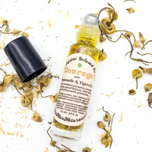 Load image into Gallery viewer, Courage - Herb and Crystal Infused Oil Roller with Chamomile and Tigers Eye - Cedarwood Chamomile Scent
