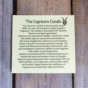 The Capricorn candle description card 