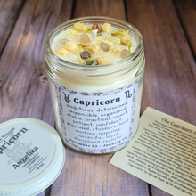 Load image into Gallery viewer, Hand poured soy wax candle with crystals for zodiac sign Capricorn 
