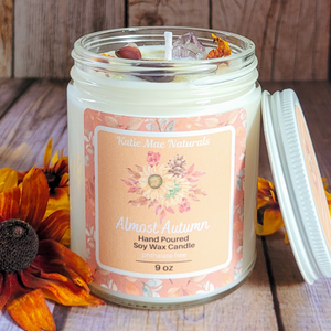 Hand poured autumn soy wax candle with crystals 