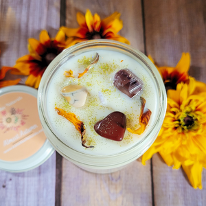 Fall soy wax candle with mookaite stones