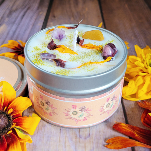 Fall scented soy wax candle with crystals 