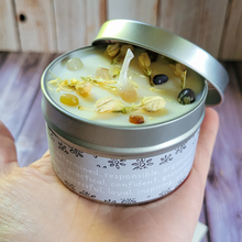 Load image into Gallery viewer, Hand poured soy wax candle with crystals for zodiac sign Capricorn 
