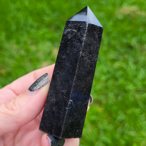 Silver Sheen Obsidian Point - Carved Obsidian Gemstone Point