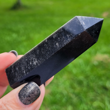 Load image into Gallery viewer, Silver Sheen Obsidian Point - Carved Obsidian Gemstone Point

