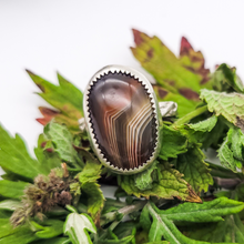 Load image into Gallery viewer, Banded agate set in sterling silver gemstone ring size 7.5 
