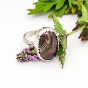 Banded agate and sterling silver gemstone ring size 7.5 