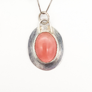Peach Moonstone and Sterling Silver Pendant Necklace