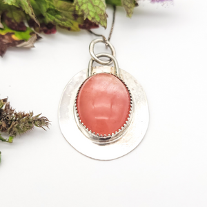 Peach Moonstone and Sterling Silver Pendant Necklace