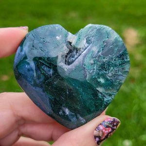 Moss Agate Heart - Carved Gemstone Heart 2.25 inches