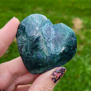 Moss Agate Heart - Carved Gemstone Heart 2.25 inches