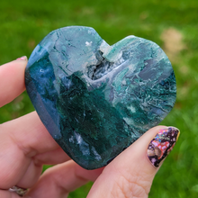 Load image into Gallery viewer, Moss Agate Heart - Carved Gemstone Heart 2.25 inches
