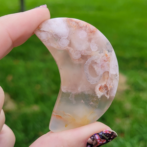 Flower Agate Moon - Carved Gemstone Crescent Moon - 2 inches