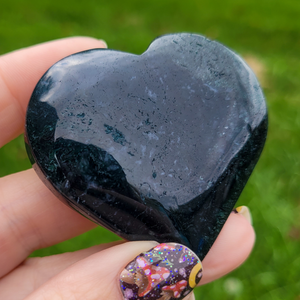 Moss Agate Heart - Carved Gemstone Heart