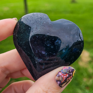 Moss Agate Heart - Carved Gemstone Heart