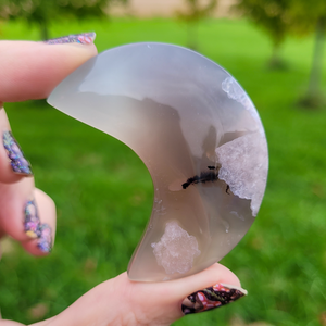 Flower Agate Moon - Carved Gemstone Moon