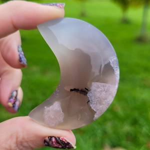 Flower Agate Moon - Carved Gemstone Moon