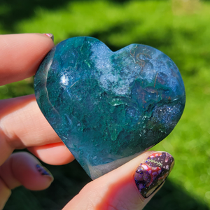 Moss agate heart carving