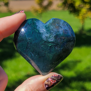 Moss Agate gemstone heart carving 