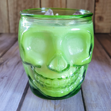 Load image into Gallery viewer, Chocolate Orchid Soy Wax Candle in Green Skull Jar - 15 oz
