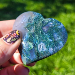 Moss Agate Heart Carving - Gemstone Heart 2 inch
