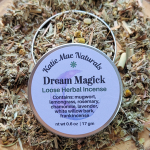 Loose herbal incense blend with mugwort and lavender