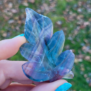 Rainbow Fluorite Leaf Carving - Rainbow Fluorite Crystal Leaf