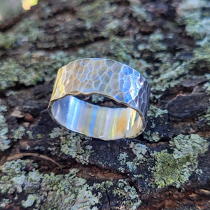 Wide Band Hammered Sterling Silver Ring