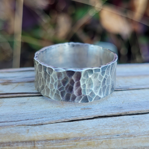 Wide Band Hammered Sterling Silver Ring