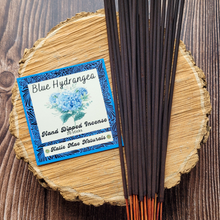 Load image into Gallery viewer, Blue hydrangea hand dipped incense sticks 
