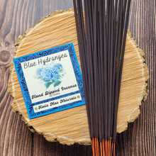 Load image into Gallery viewer, Blue hydrangea hand dipped incense sticks 
