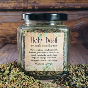 Dried organic holy basil rama apothecary jar 