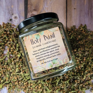 Organic dried holy basil apothecary herb jar 