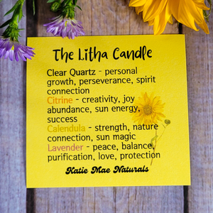 The litha candle description card
