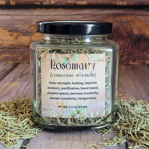 Organic dried Rosemary leaf in glass jar 