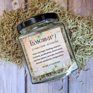Organic dried rosemary leaf apothecary herb jar